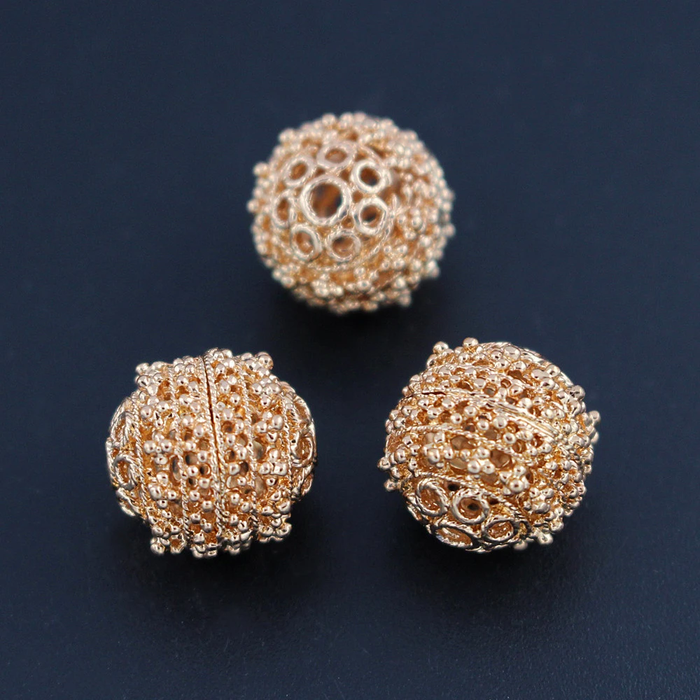 Quality Gold Color Metal Spacer Bracelet Beads Round Beads Filigree Connectors Beading Findings DIY African Jewelry Making