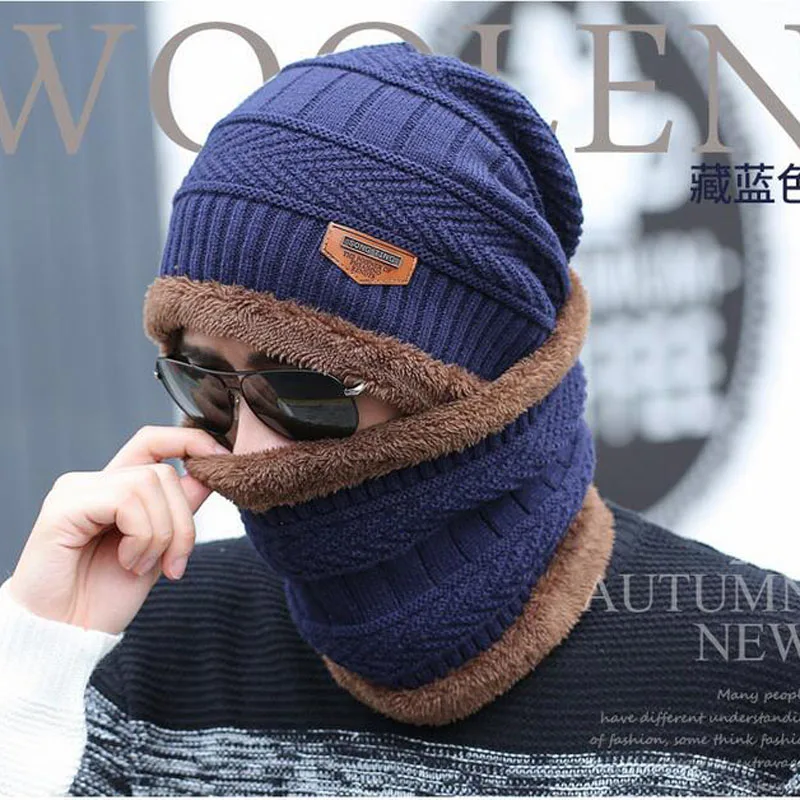 Mannen Warm Hoeden Cap Sjaal Winter Hoed Breien Voor Mannen Caps Lady Beanie Gebreide Hoeden Vrouwen Hoeden Ring Sjaal