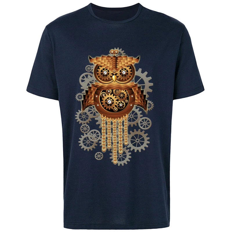 Steampunk Owl Machine Printed On Tshirts Vintage 2024 New Style Great T Shirts Natural Cotton Faddish Tshirts Mens Clothing