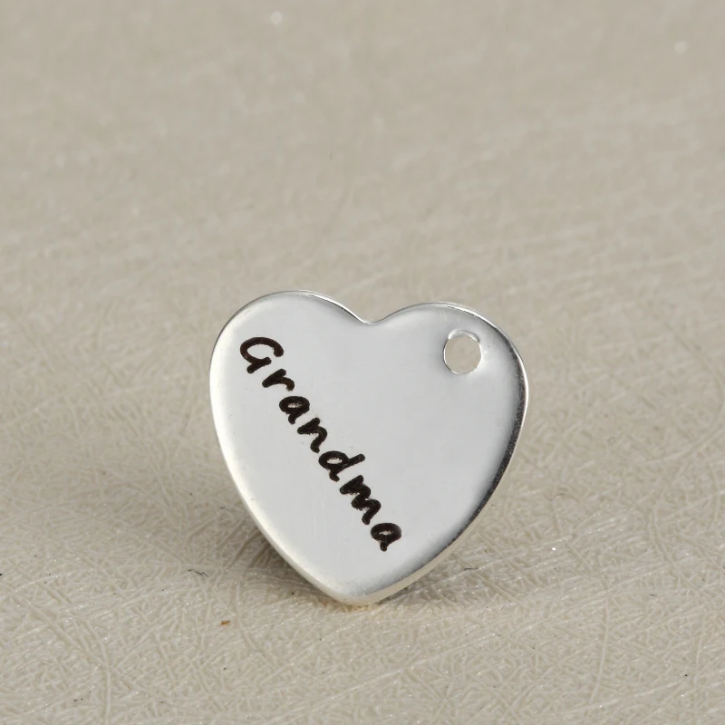 BULK 30 Stainless Steel Heart Stamped Grandma Charms Pendants