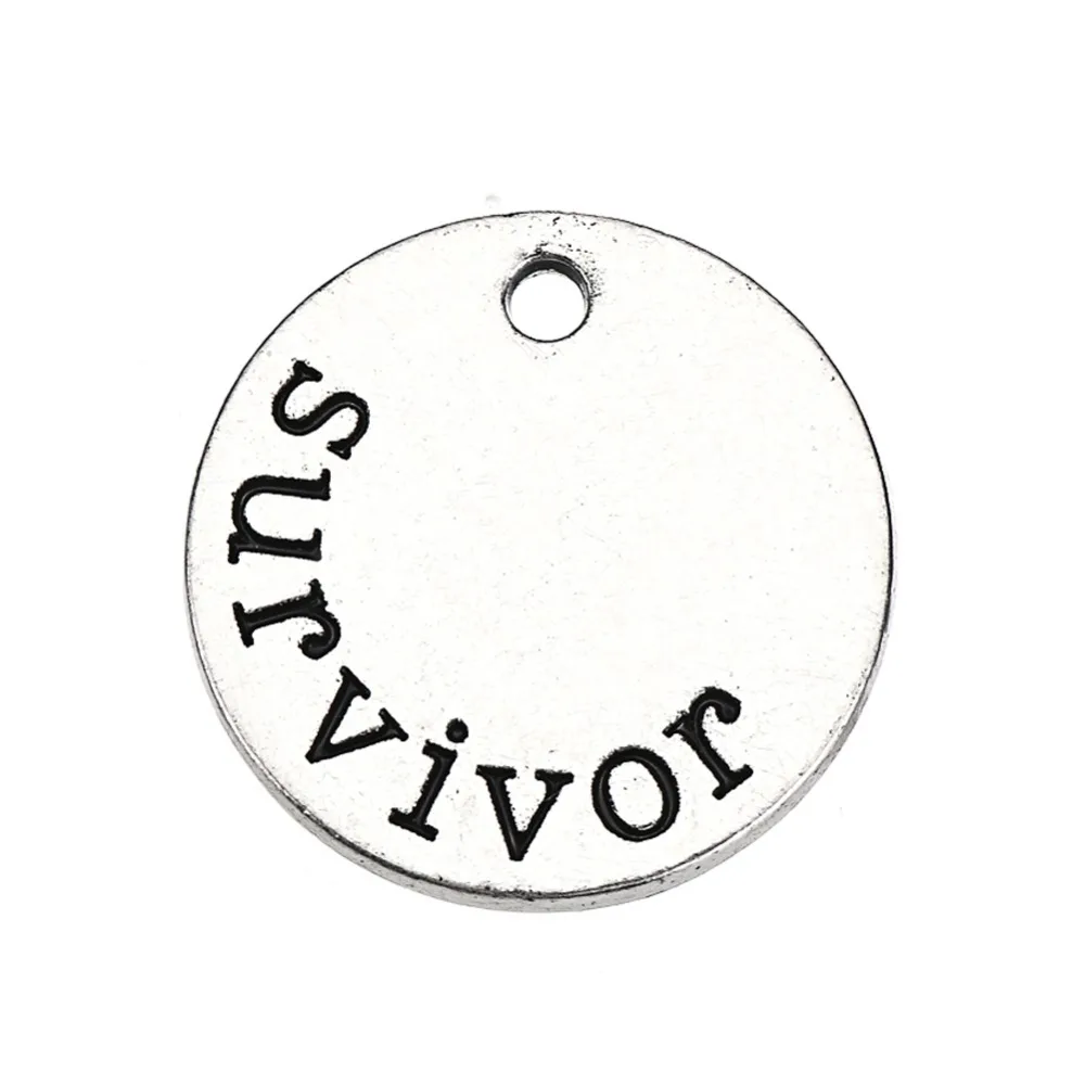 My Shape 10pcs Survivor Engraved Round Pendants for DIY Bracelet Necklace Keychain Charms Jwewlry Making Accessories Wholesale