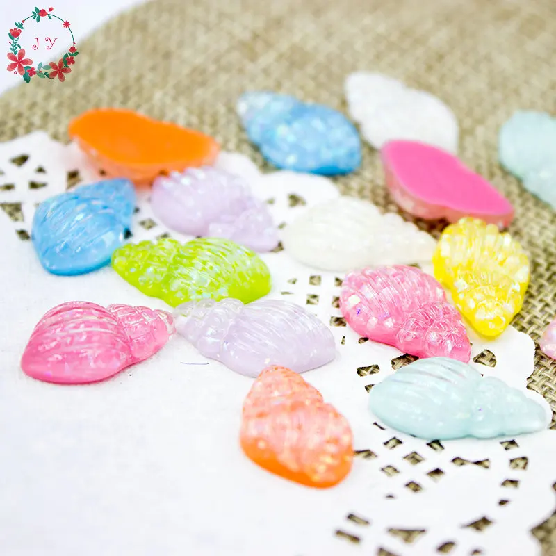 Set of 100pcs Chic Resin Glitter Shell Conch Artificial Flatback Cabochon Rainbow Cabochons for Sea Theme home decor Earring