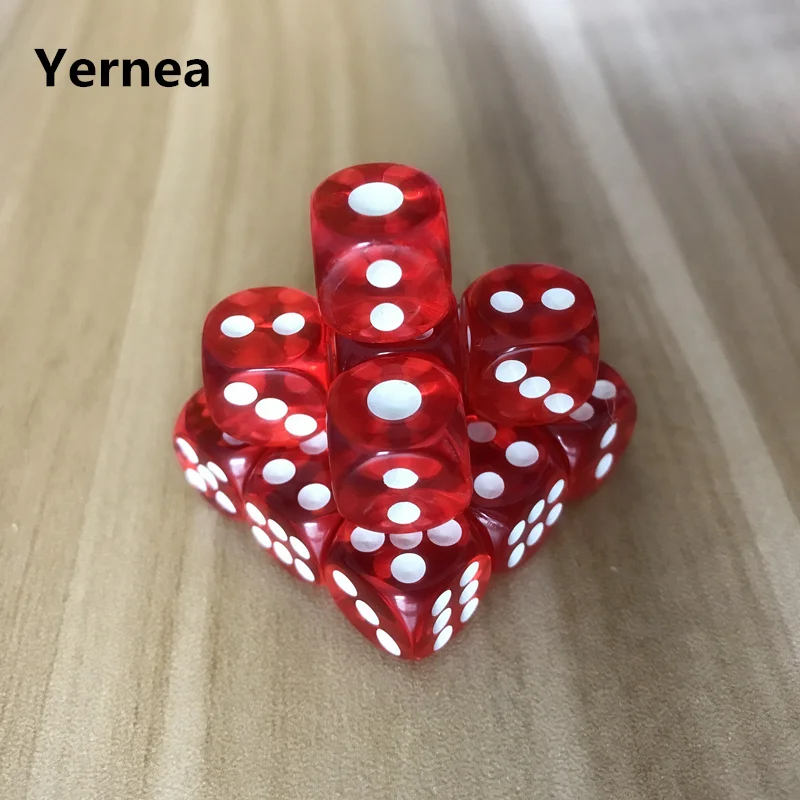 10Pcs/Lot  Quality 12mm Acrylic Transparent Red Dice White Point Dice Hexahedron Fillet Entertainment Bar KTV Dice Set Yernea