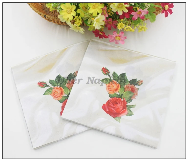 [RainLoong] Rose Paper Napkins Festive & Party Supplies  Tissue Napkins Decoration Guardanapo 33cm*33cm 1 pack (20pcs/pack)