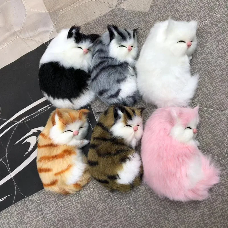 Peluche de chat endormi en fourrure pour adultes et enfants, poupées de téléphone en peluche, animal de compagnie doux, décor d'anime, jouets de collection, simulation