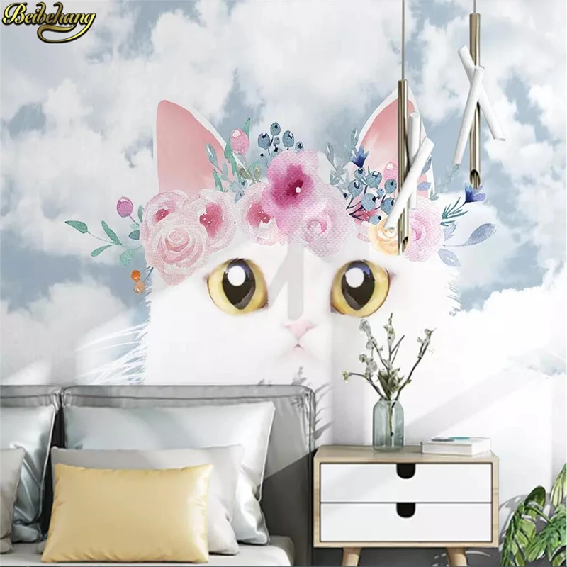 beibehang Custom 3d wallpaper mural modern Nordic cartoon cute kitten children room sky bedroom background wall papel de parede