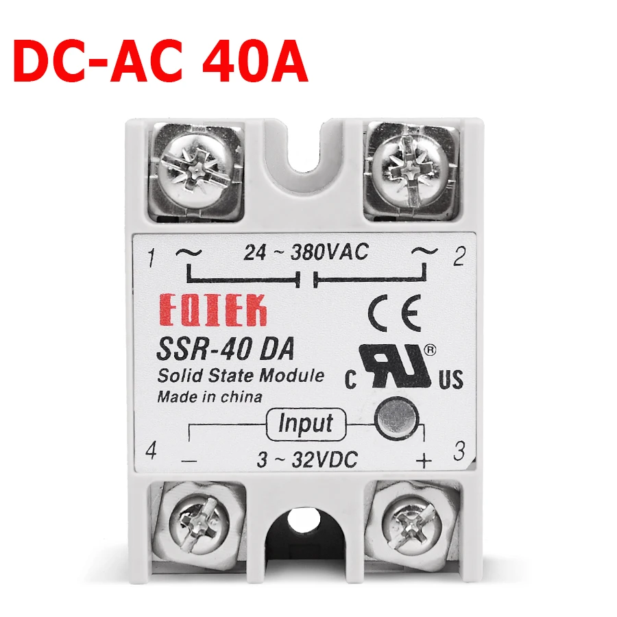 DC-AC 220V Relay Industrial Solid State Relay SSR 40 DA 3-32V DC Input and 24-380VAC Output 40A AC Output Load