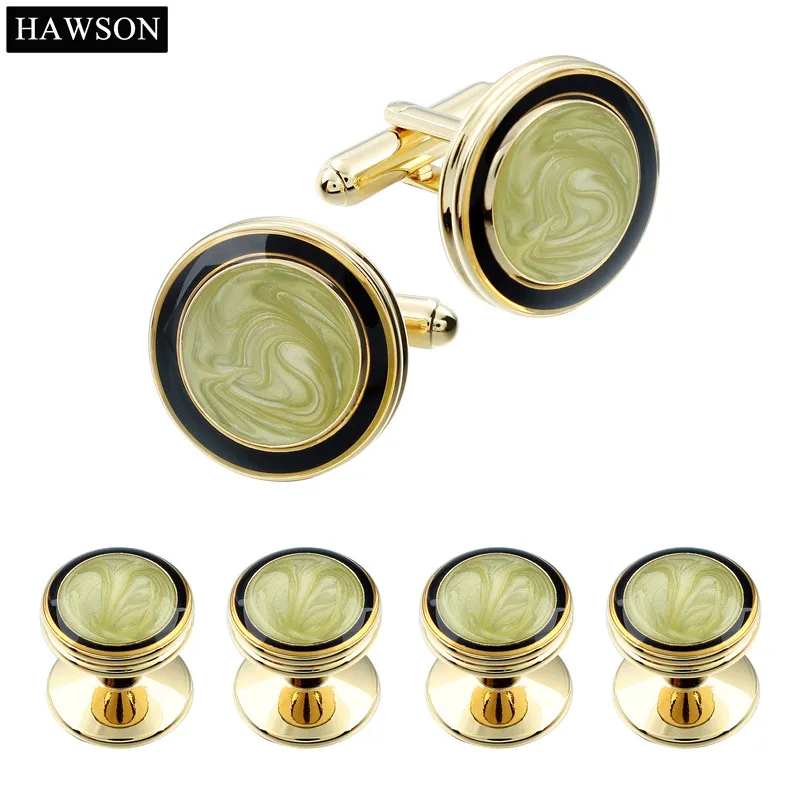 HAWSON Stone Cufflinks Sets Gold Color Cuff links and Studs for Mens Tuxedo Accessory Party Ceremony