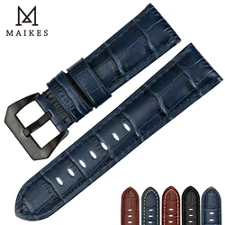 MAIKES Good quality watchbands 22 24 26mm watch accessories watch bracelet genuine leather strap watch bands blue for Panerai