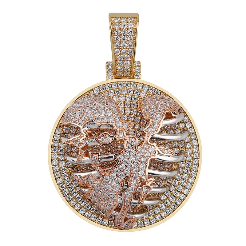 Hip Hop AAA CZ Zircon Paved Bling Iced Out Chest Heartbreakers Round pendants Necklace for Men Rapper Jewelry