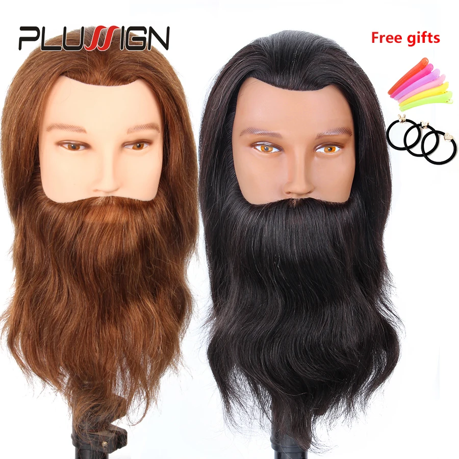 100% Real Human Hair Men Hairdressing Training Head Cutting Practice Mannequin Head with Big Beard For Salon