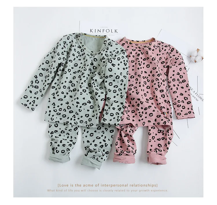 Spring Autumn Baby Boys Pajamas Set 18M-8yrs Children Kids Print Leopard Sleepwear Lounge Wear Cotton Girls Evening Dress