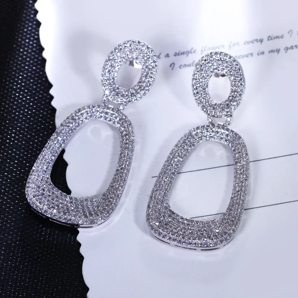 Luxury 53mm Length Big Drop Earrings Dangle Cubic Zirconia Jewelry for Long Party Events