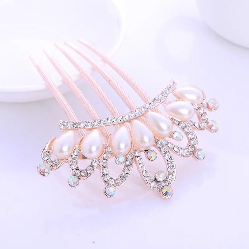 Pretty Animal Leaf Flower Designs Sparkling Crystal Imitation Pearls Bridal Hair Combs Tiara Women Wedding Accesories