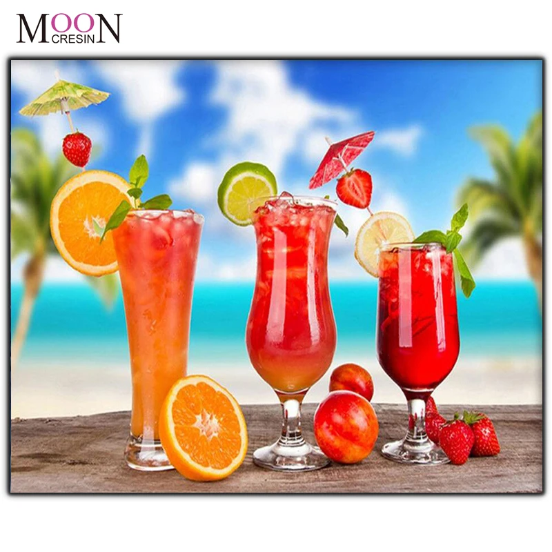 

MOONCRESIN Diy Diamond Painting Cross Stitch Lemon Juice Strawberry Ice Cubes Diamond Embroidery Full Round Diamond Mosaic Gifts