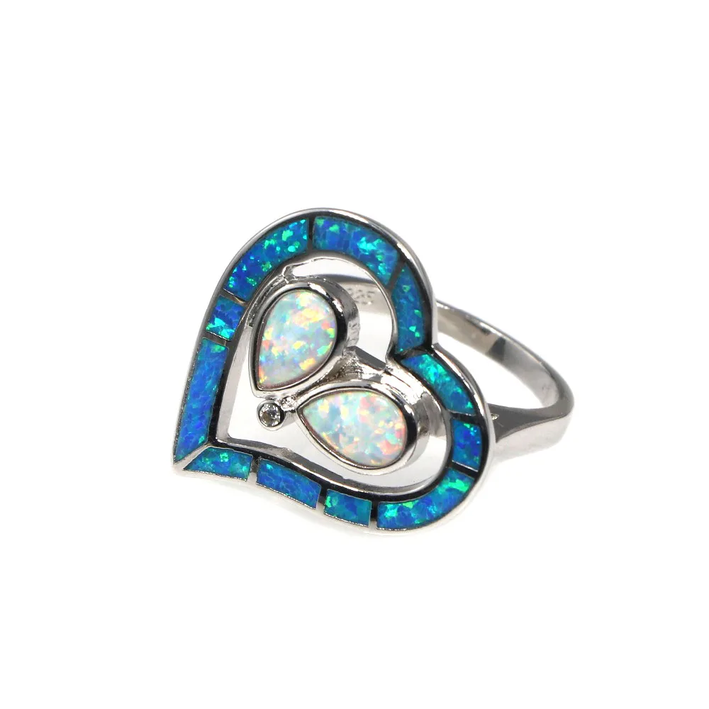 JLR-1402 New Peach Heart Cocktail Ring Gorgeous Blue & White Opal Jewelry Original Design Fashion Jewelry