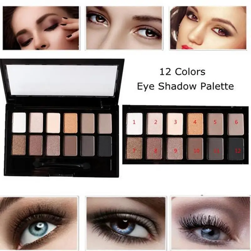 New Top Quality 12 Colors Set Women Waterproof Makeup Eyeshadow Palette Eyebrow Eye Shadow Powder Cosmetic With Brush