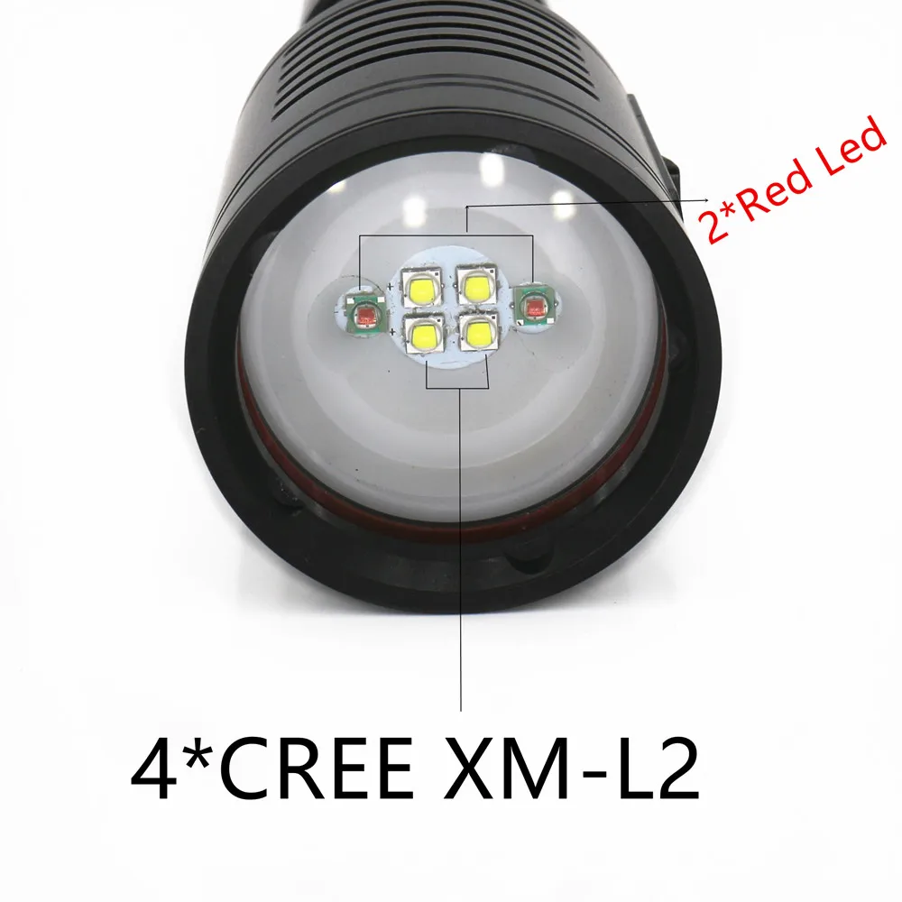 Imagem -02 - Led Scuba Diving Lanterna à Prova Dágua Tocha Mergulho Lanterna Bateria Subaquática Carregador 4000lm l2 Branco Vermelho 100m 26650