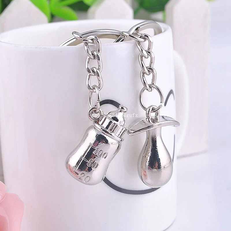 

100sets=200pcs Gift Keychain Metal Pacifier and Feeding Bottle Key Chain Favors Baby Shower Souvenirs Party Giveaways Favors