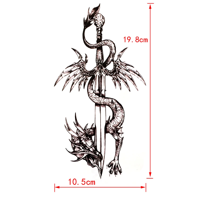 Dragon Sword Waterproof Temporary Tattoos Harajuku Tatoo Guitar sticker Tattoo Body Art Henna Tattoo sleeves duvar sticker