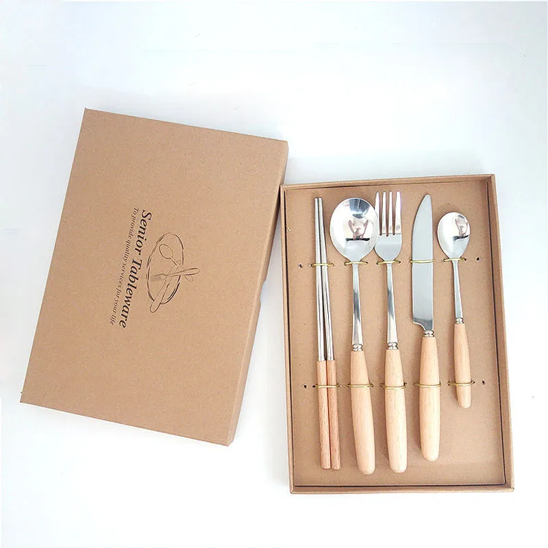 

10set 5pcs/set Japanese Style Wooden Handle Cutlery Set For Party Weddings Favor Gift Utensil Silverware Dinnerware Sets ZA5184