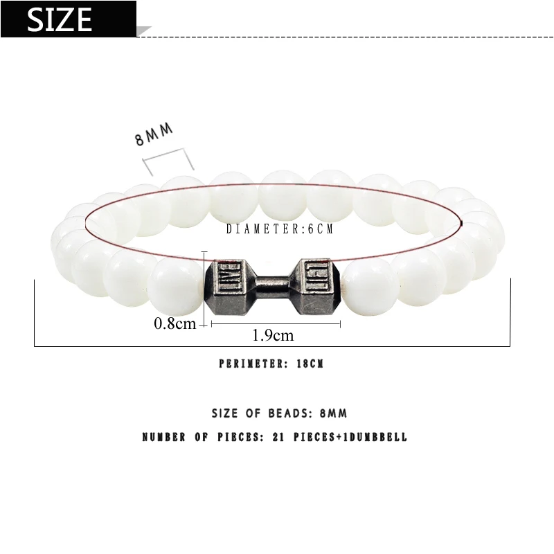 3 Style Pure White Pocelain Natural Stone Bracelets For Women Charms Beaded Men Handmade Elastic Rope Bangles Dumbbell Bracelet