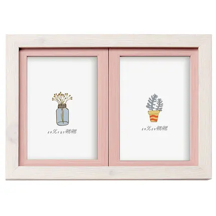 Two Framed 5 Inch 6 Inch 7 Inch Children's Siamese Photo Frame Wood Grain Baby Photo Frame Combination Wall Hanging Korean Versi