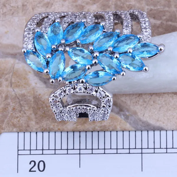 Blue Cubic Zirconia White CZ Silver Plated Ring Size 5 / 6 / 7 / 8 / 9 / 10 / 11 Free S0187