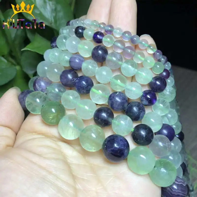 Natural Stone Round Colorful Fluorite Quartz Loose Beads For Jewelry Making DIY Bracelet Necklace Accessories 15\'\' 4/6/8/10/12mm