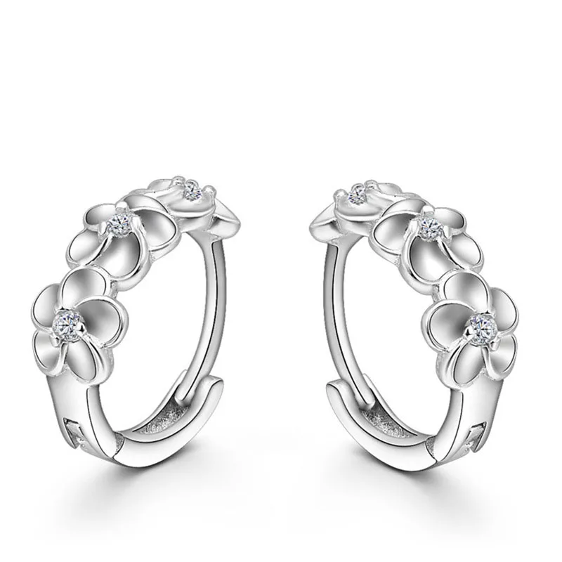 Top Sale 925 Sterling Silber Farbe Ohrring gewebte Blumen Form Creolen eingebettet cz Kristall hübschen Ohrring für Hochzeits geschenke