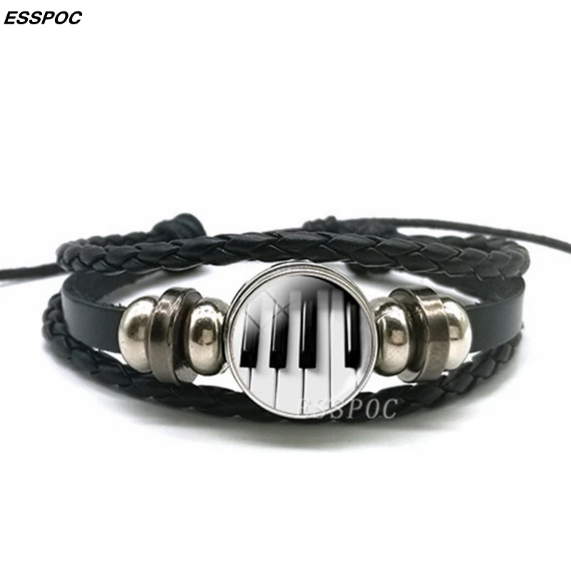 Piano Keyboard Buckle Bracelet Multi-layer Leather Bracelet Bangle Men Women Fashion Handmade Jewelry Music Teacher Lover\'s Gift