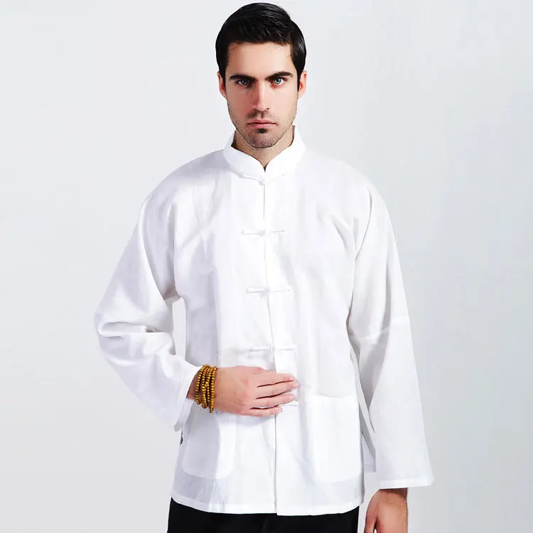 

Male spring and autumn top tang suit shirt long-sleeve chinese style vintage tai chi clothing white basic shirt