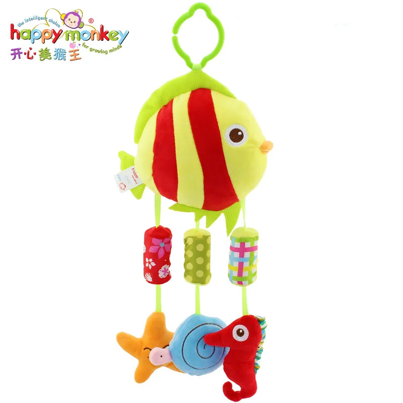 Baby Animal Wind Chimes Rattle Toys Owl Fish Music Bed Pram Crib Stroller Mobile Hanging Stuffed Doll for Infant Educational Toy