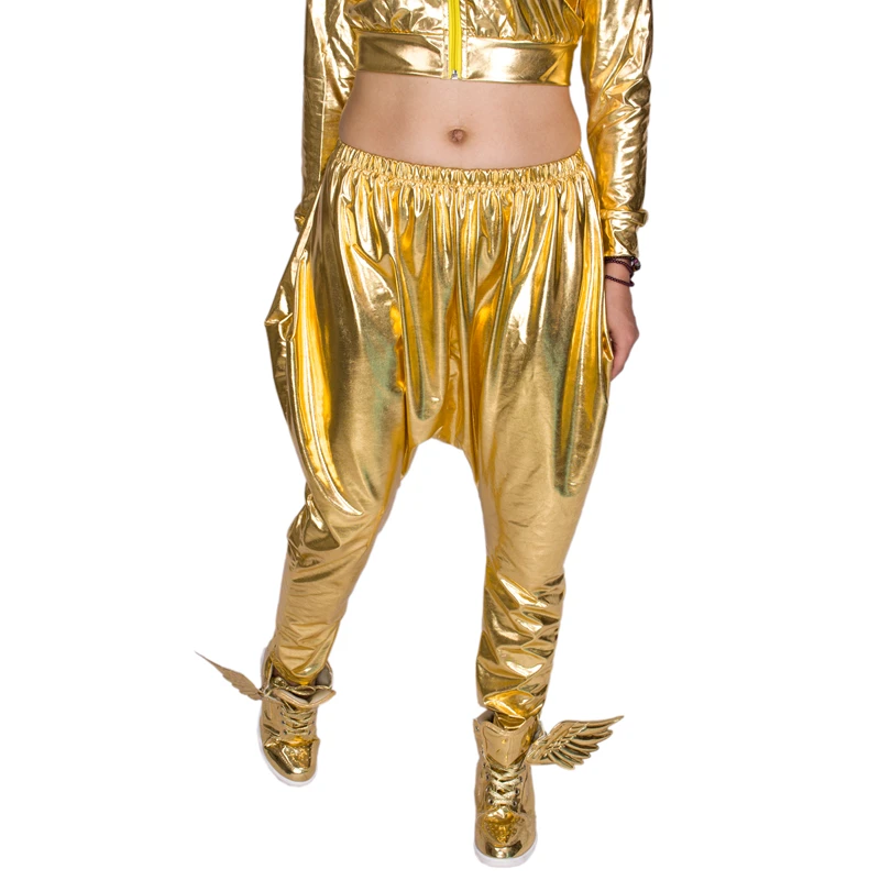 Heroprose Brand 2023 New Personality Gold  Big Crotch Trousers Dance Stage Performance Costumes Harem Hip Hop Skinny Pants