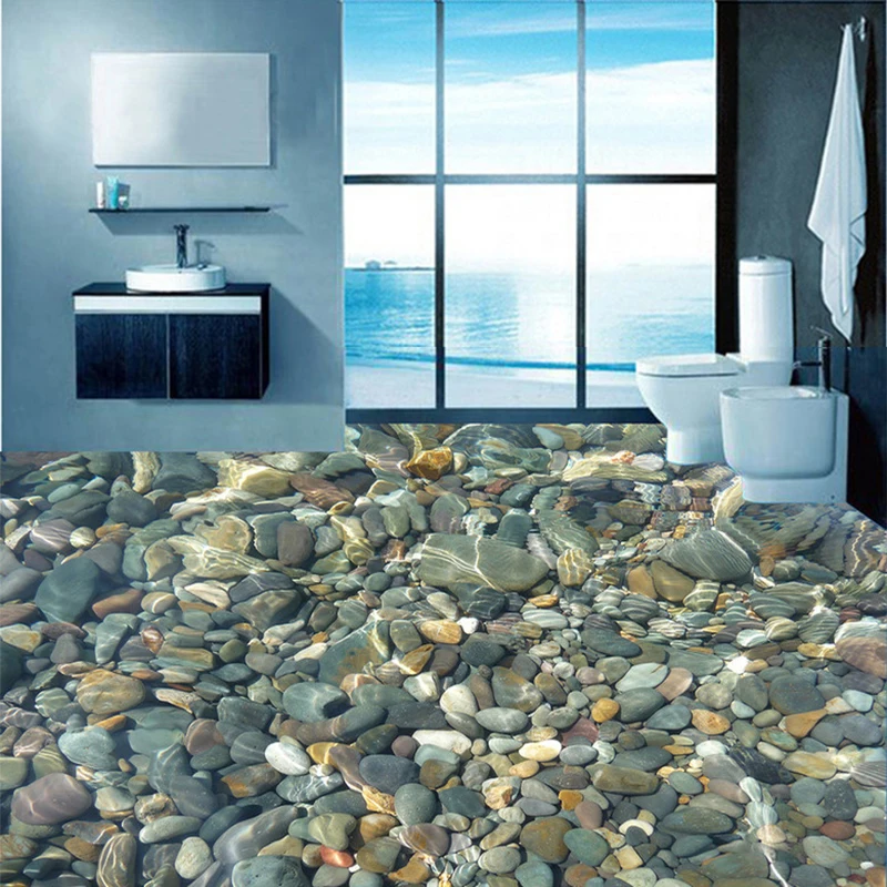 

Modern 3D Lifelike Pebble Flooring Mural Wallpaper Bathroom Waterproof Fashion Interior Design PVC Floor Tiles Wallpaper Sticker