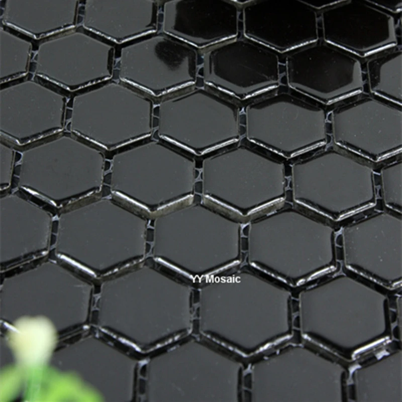 Simple Black Hexagon Ceramic Mosaic Tile for Kitchen Backsplash Showroom Bathroom Meeting Room Creative Wall Tile Floor Tile