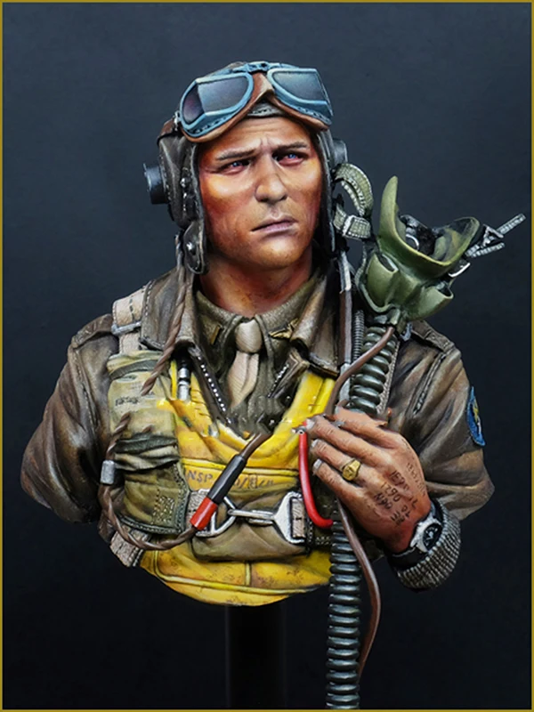Unpainted Kit 1/10  US FIGHTER PILOT 1944 bust figure Historical  Resin Figure miniature garage kit