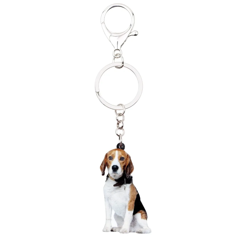 Bonsny Statement Acrylic Beagle Dog Key Chains Keychain Ring New Fashion Animal Jewelry For Women Girls Bag Car Charms Wholesale