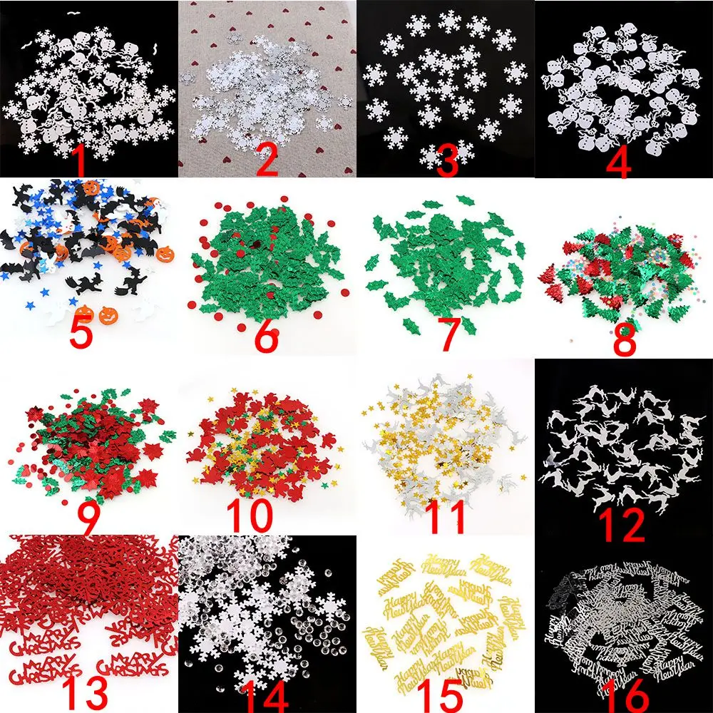 15g Mix Größe Mix Farbe Weihnachten Schneeflocke Baum Santa Claus Konfetti Alufolie Pailletten Weihnachts geschenk Tisch dekoration – Detail 1