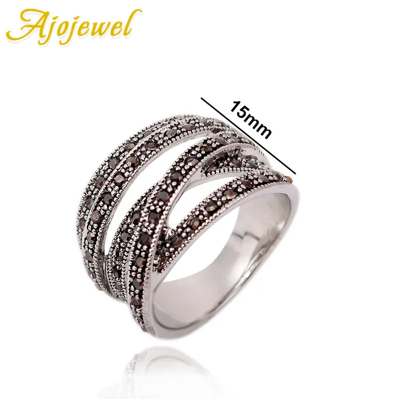 Ajojewel New Men Black Cross Ring Rhinestone Women Wide Band Rings Fashion Vintage Jewelry Wholesale Bijoux Femme