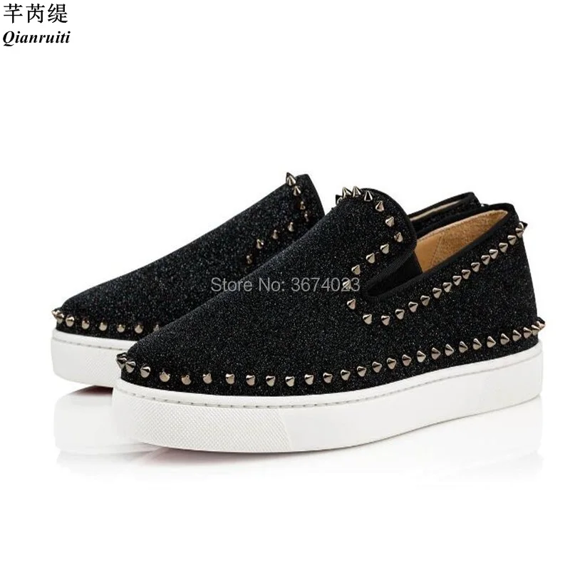 

Qianruiti Men Party Sneakers Galaxy Bling Loafers Men's Flat Shoes Slip-on Spiked Studs Sneakers Rubble Sole Shoes Men