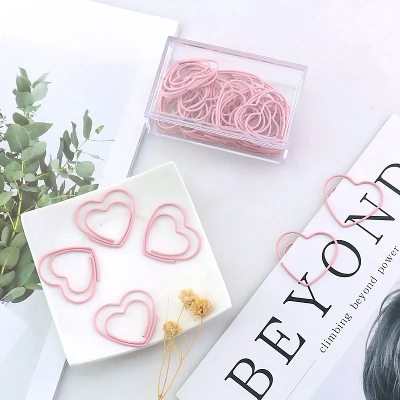 TUTU new cute pink love heart design office school paper clips stationery,candy student bookmark,20pcs/box free shipping H0189