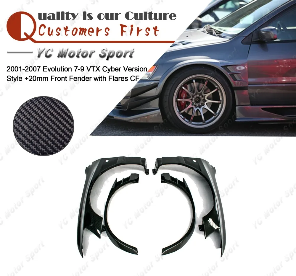 

Carbon Fiber VTX Cyber Version Style +20mm Front Fender with Flares Fit For 2001-2007 Evolution 7-9 EVO 7 8 9 Front Fender Kits