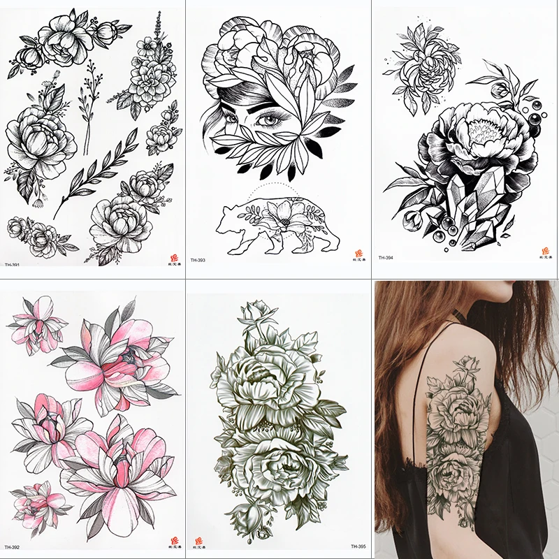 Waterproof Temporary Tattoo Sticker Lotus Rose Pattern Water Transfer Under Breast Shoulder Flower Body Art Fake Tatoo