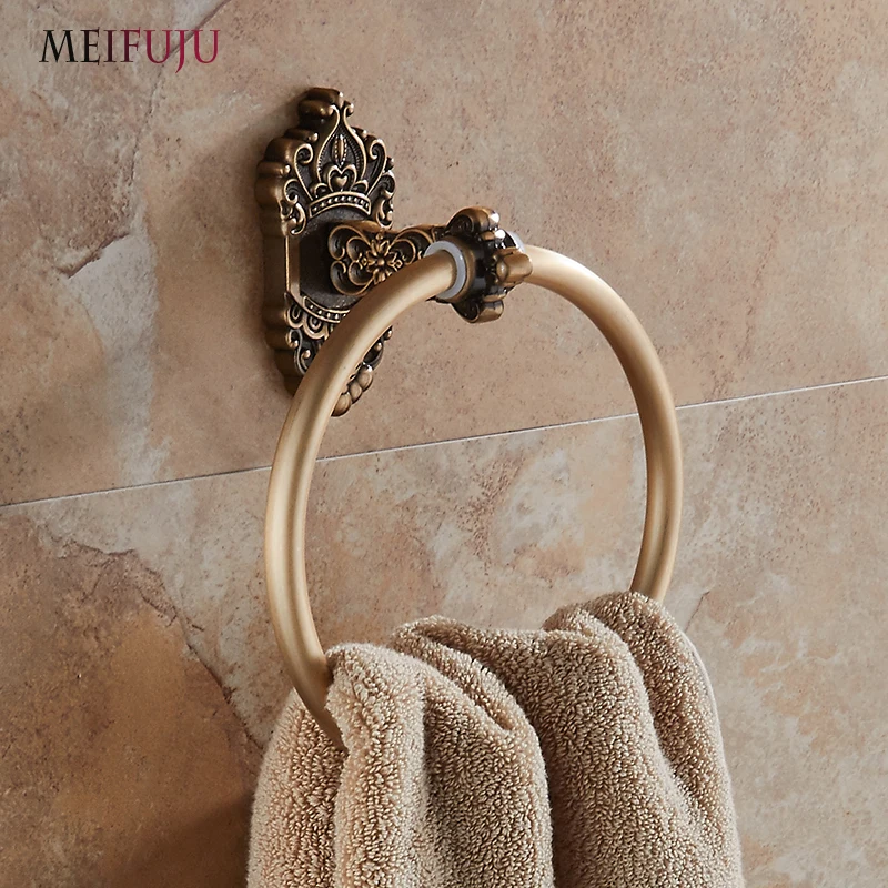 MEIFUJU Decorative Towel Rings White Towel Ring Antique Wall Mount Bathroom Accessories Towel Ring Holder Bath Hardware MFJ7160