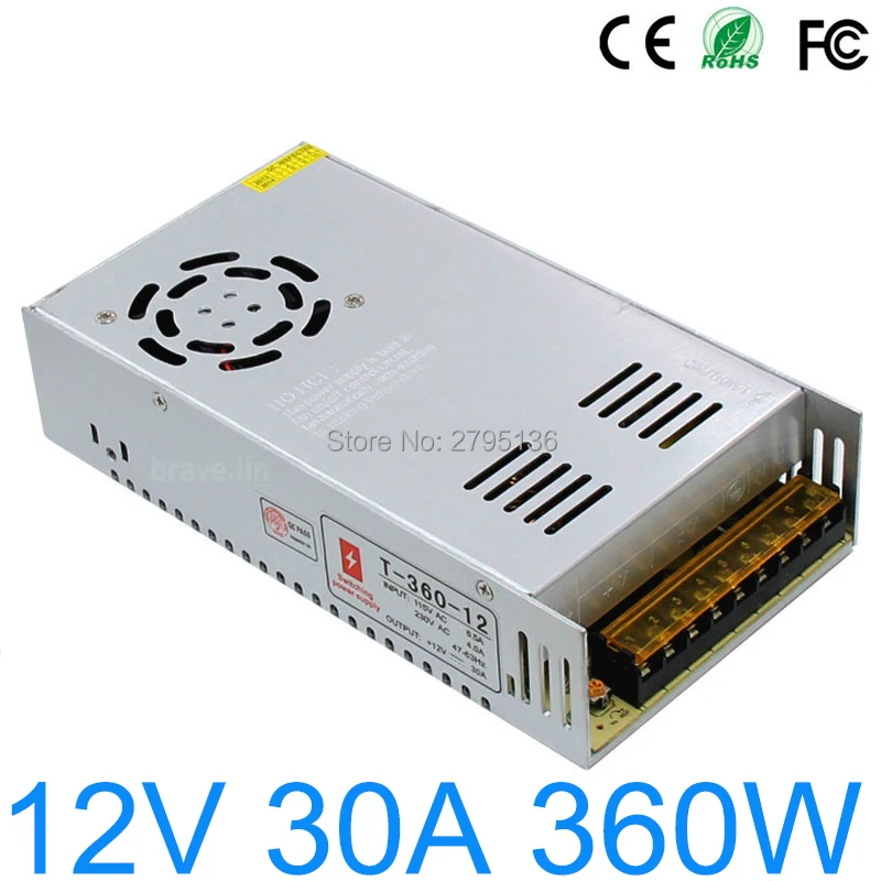 AC 110V 220V to DC 12V 30A 360W Lighting Transformers Regulated Switching Power Supply Driver For 5050 3528 RGB led Strip Light