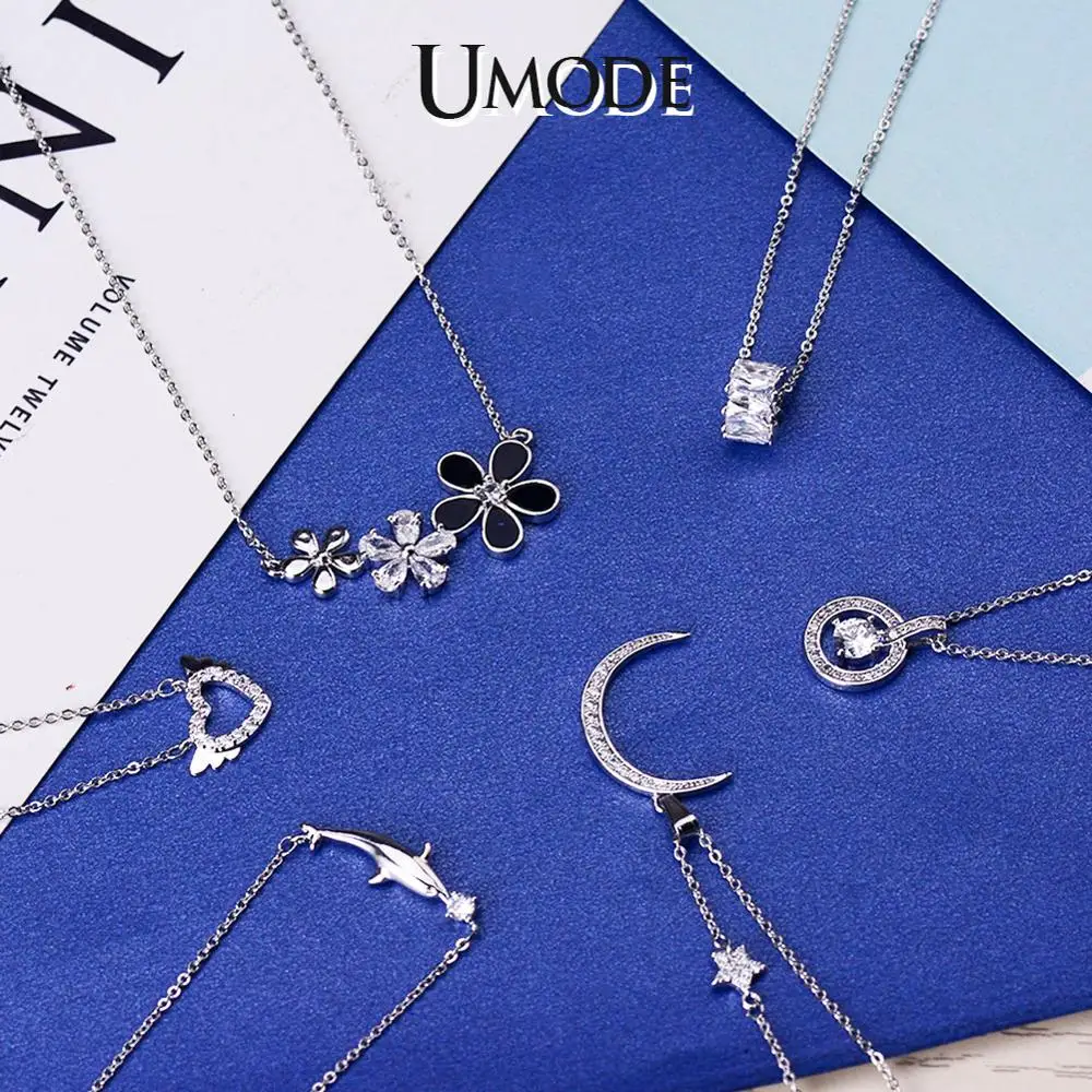 UMODE Fashion Multi Type CZ Pendant Necklaces for Women Clear Zircon Choker Necklaces Fashion Jewelry Collier Femme UN0012X