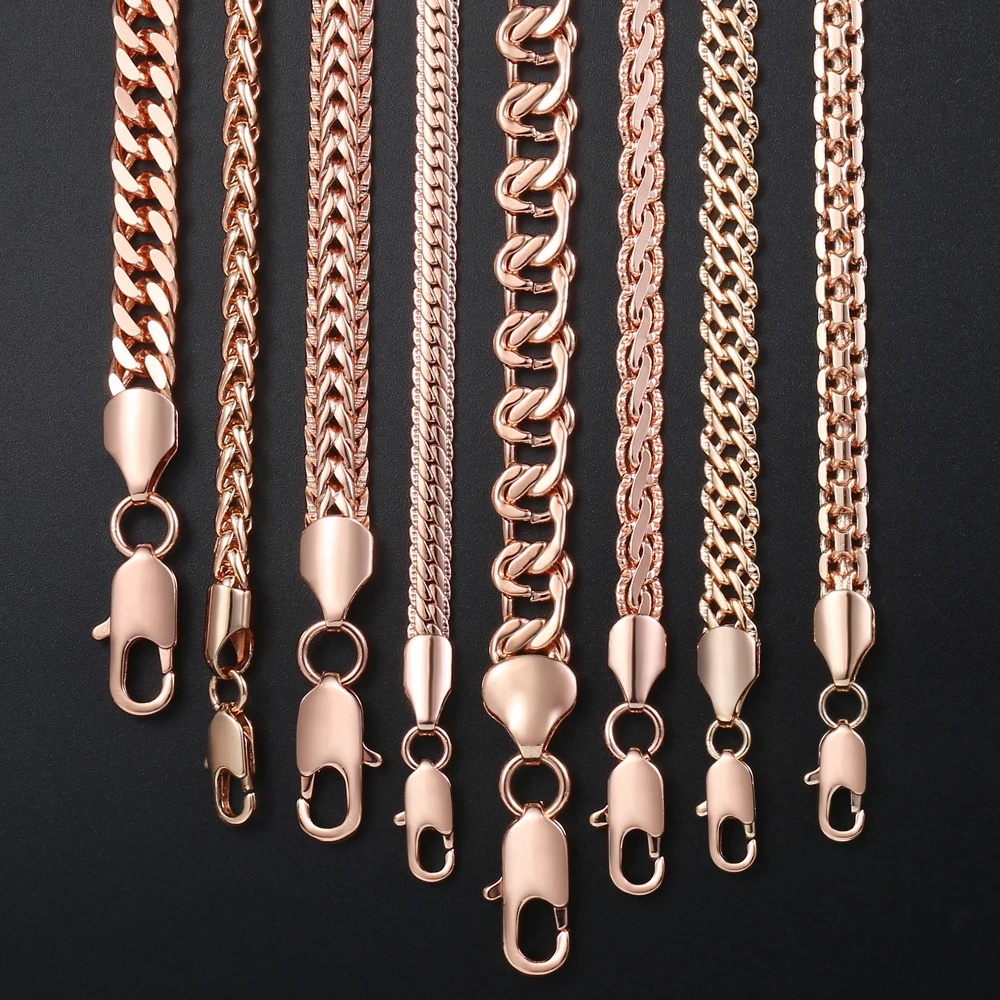 Necklace for Women 585 Rose Gold color Curb Snail Link Chain Gold Color Necklace Men\'s Woman Jewelry Gifts 45cm 50cm 60cm GNN1