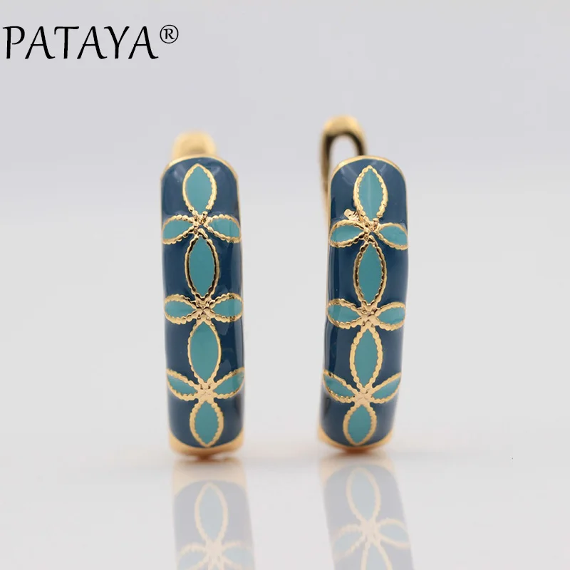 PATAYA New Arrivals 585 Rose Gold Color Draw Oil Painting Color Dangle Earrings Fine Flowers Women Wedding Party Classic Jewelry