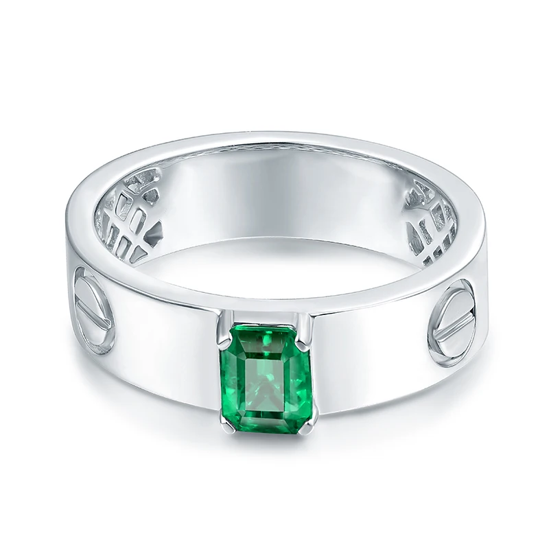 

LANMI Real 18K Ring White Gold Natural Green Zambia Emerald Rings Diamond Jewelry for Men's Wedding Gift